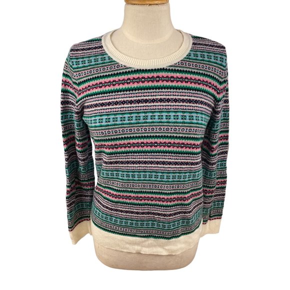 Talbots Wool Blend Fair Isle Sweater Stripe Bold Ski-Après Nordic Cabincore-MP - Picture 6 of 11
